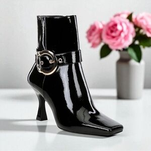 Gianni Bini Black Ankle Boots with Silver Buckle